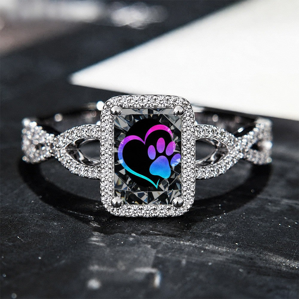 Gradient Paw Print Heart Square Ring