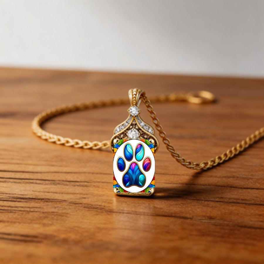 Ornate Glass Paw Print Pendant Necklace