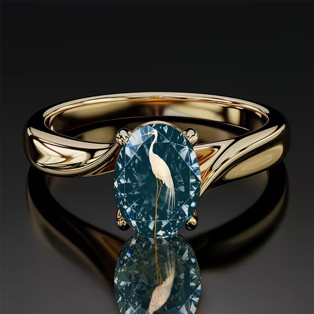 Blue Oval Crane Ring