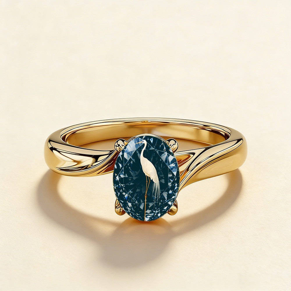 Blue Oval Crane Ring