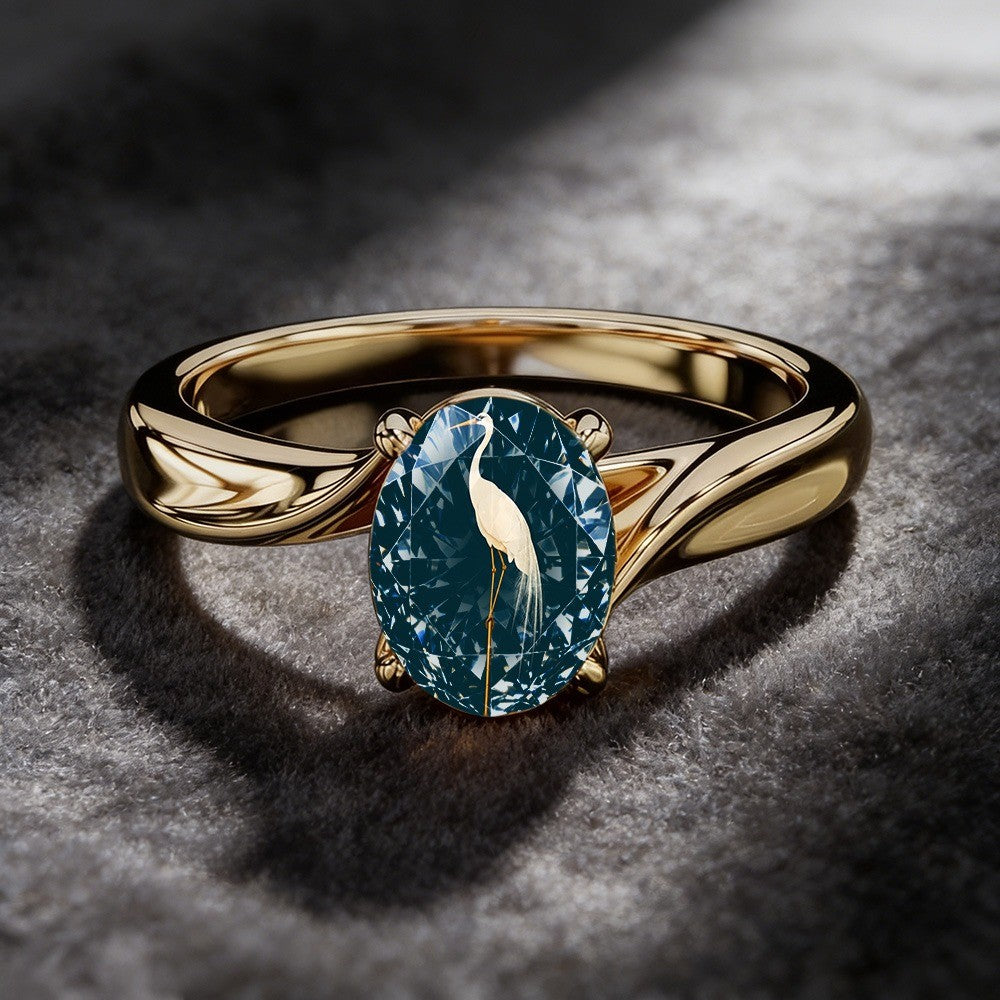 Blue Oval Crane Ring