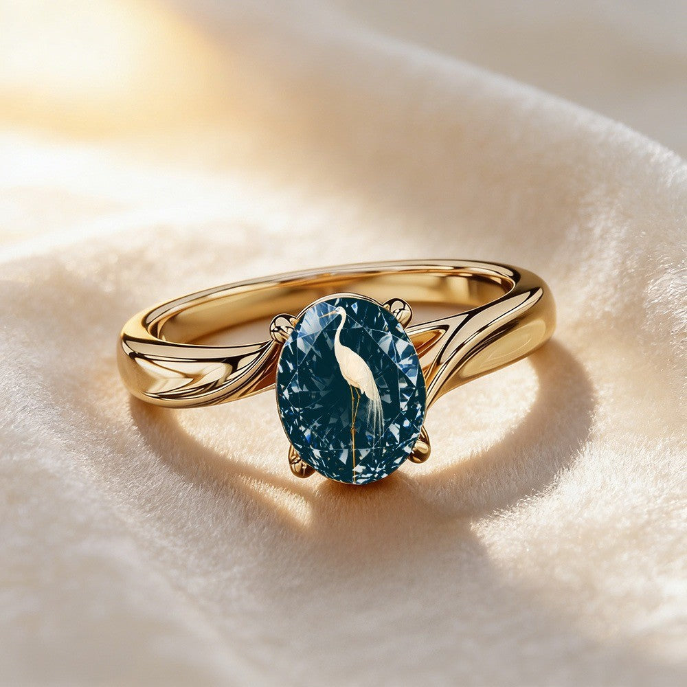 Blue Oval Crane Ring