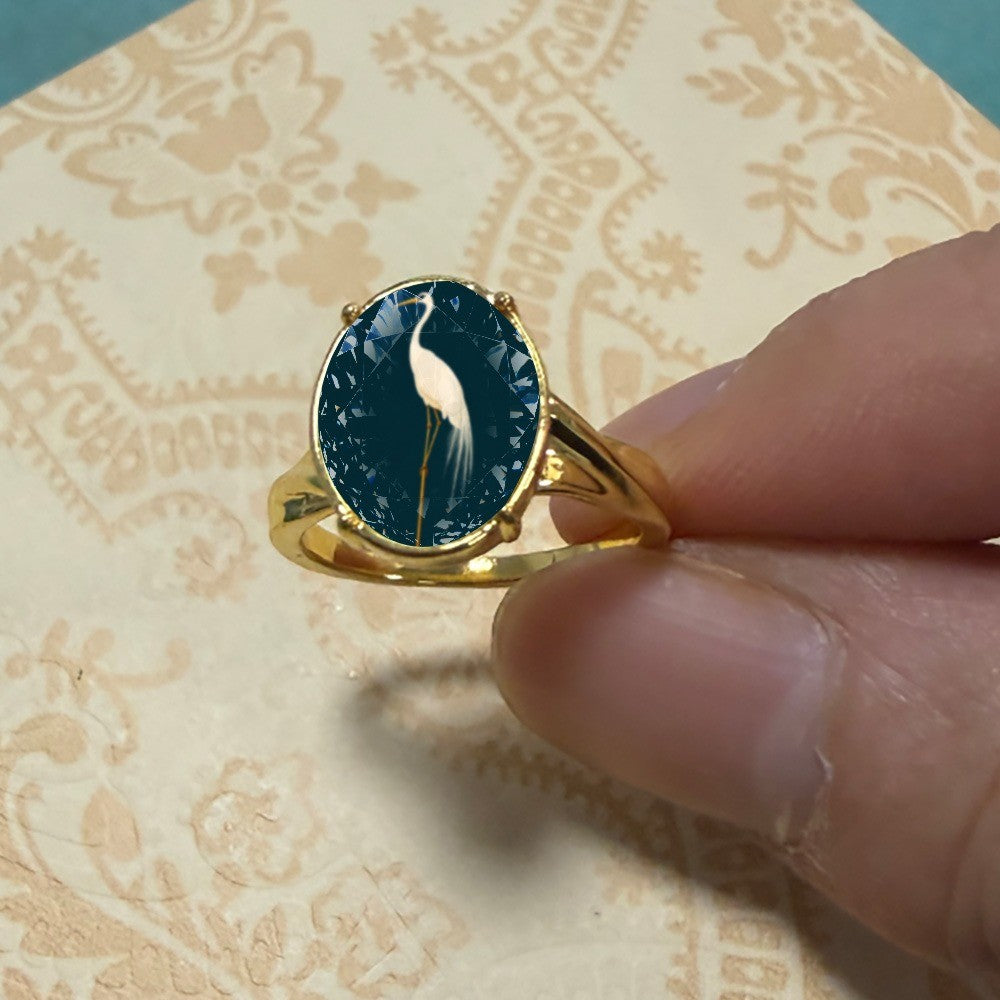Blue Oval Crane Ring
