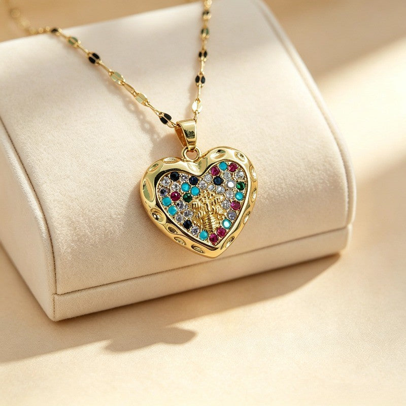 Multicolor Crystal Heart Locket Necklace