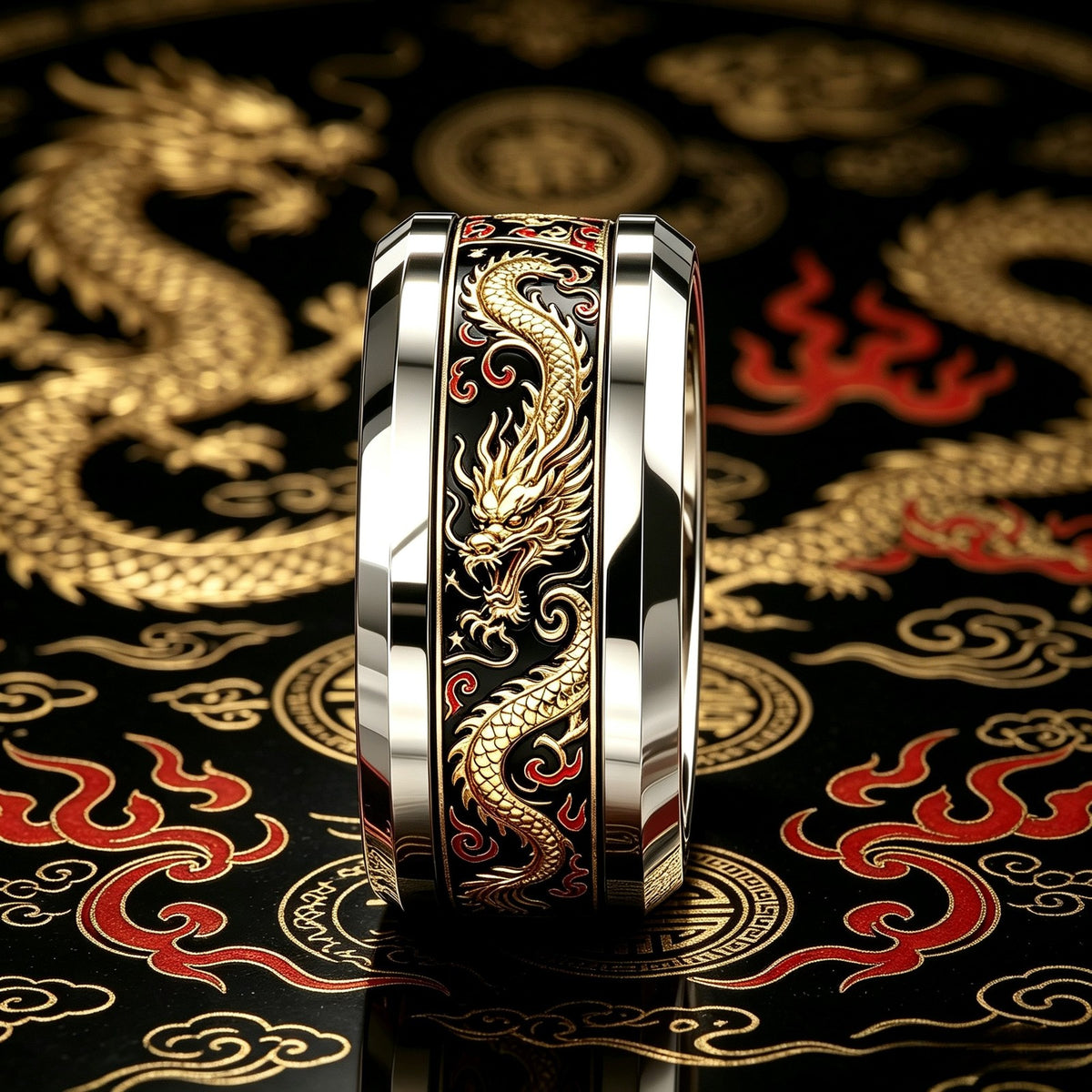 Black Dragon Enamel Ring