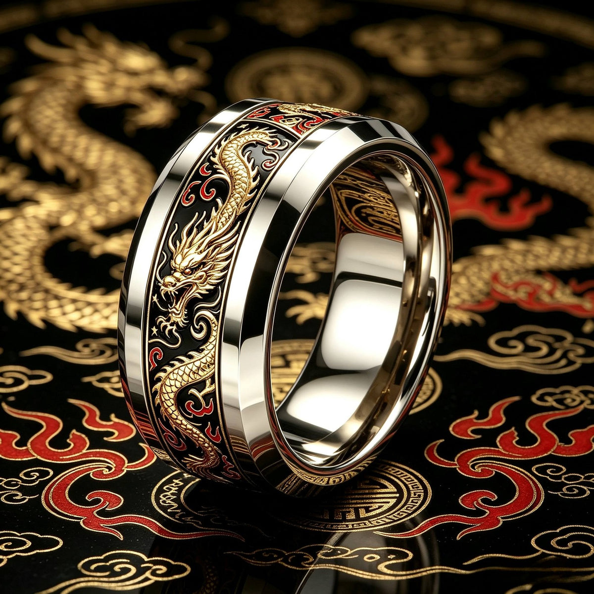 Black Dragon Enamel Ring