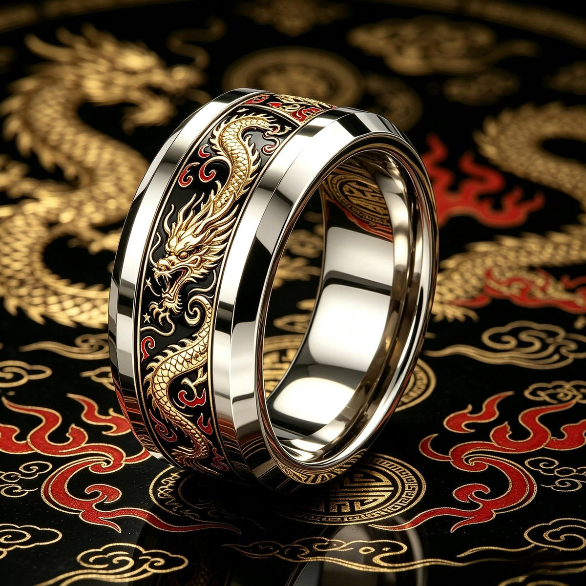 Black Dragon Enamel Ring