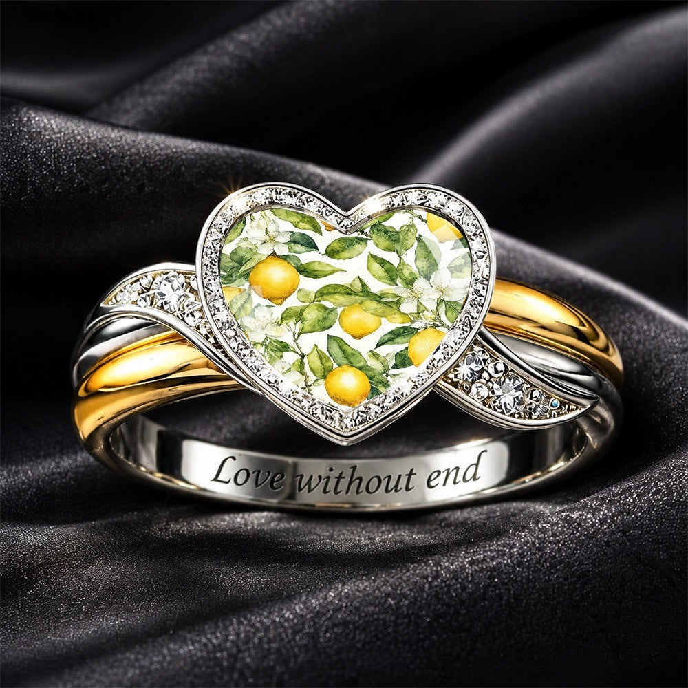 Lemon Floral Heart Engraved Band Ring