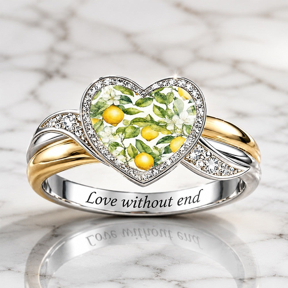 Lemon Floral Heart Engraved Band Ring