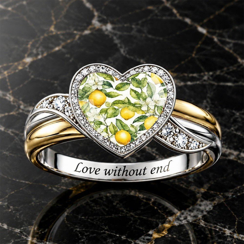 Lemon Floral Heart Engraved Band Ring