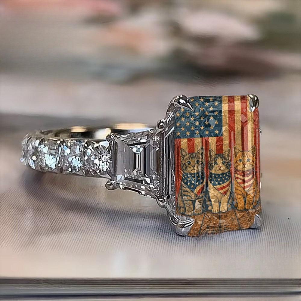 Patriotic Cats Square Ring