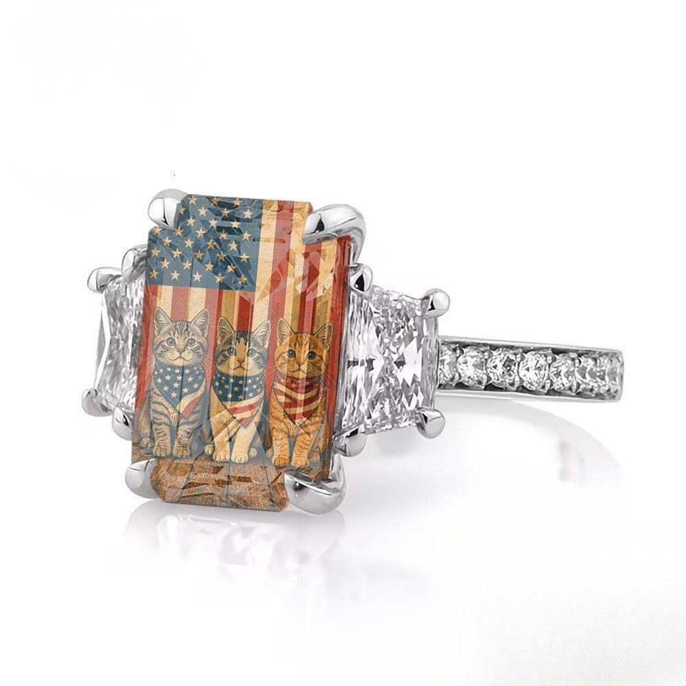 Patriotic Cats Square Ring