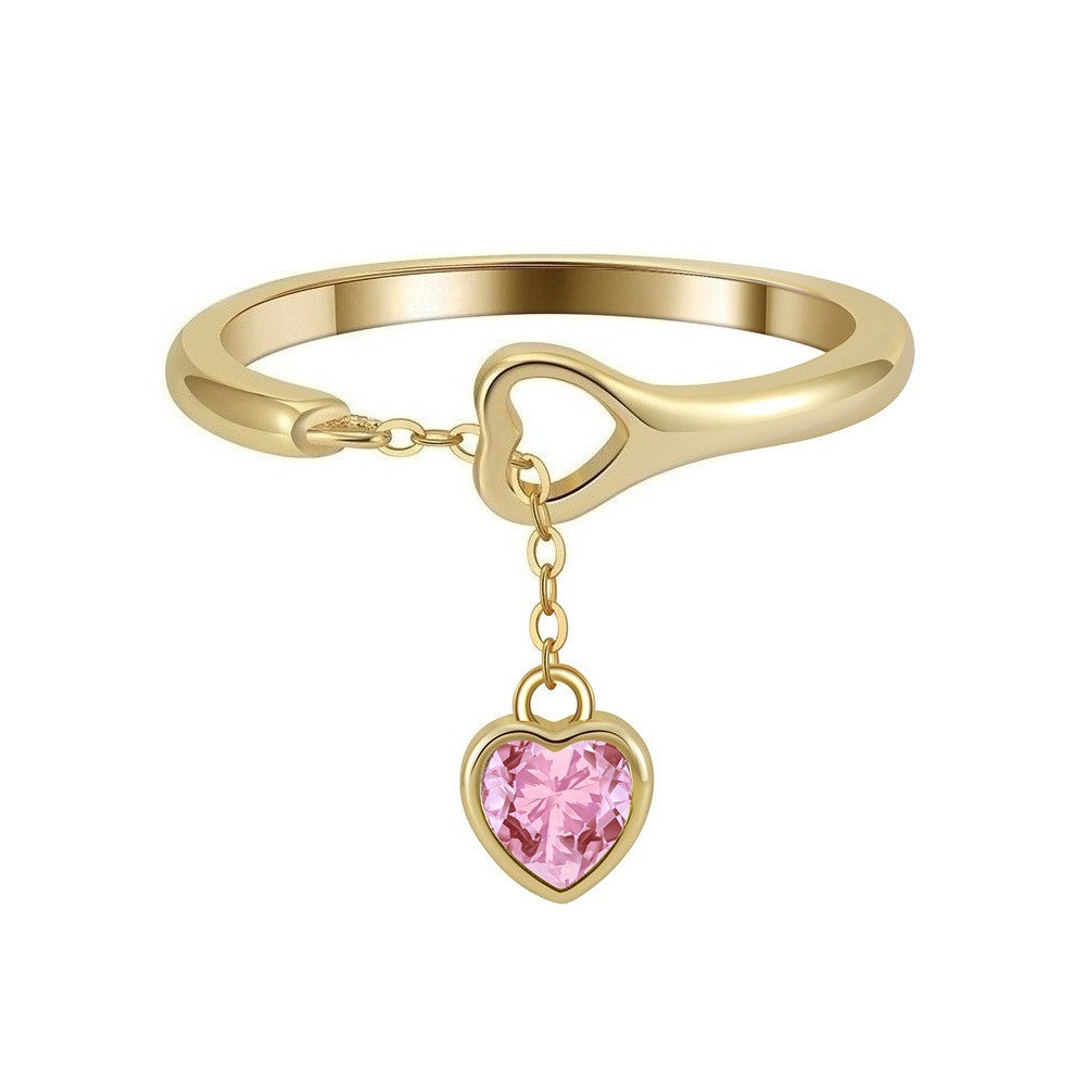 Pink Crystal Heart Charm Ring