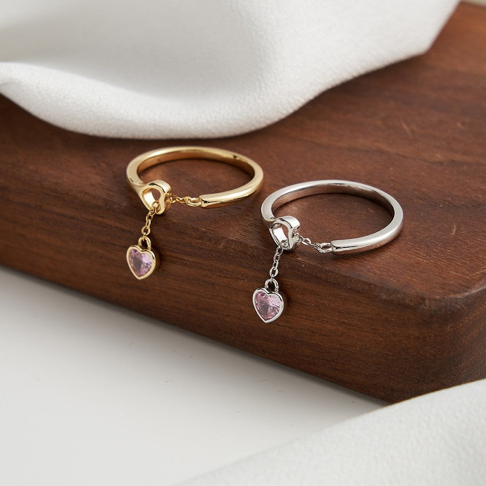 Pink Crystal Heart Charm Ring