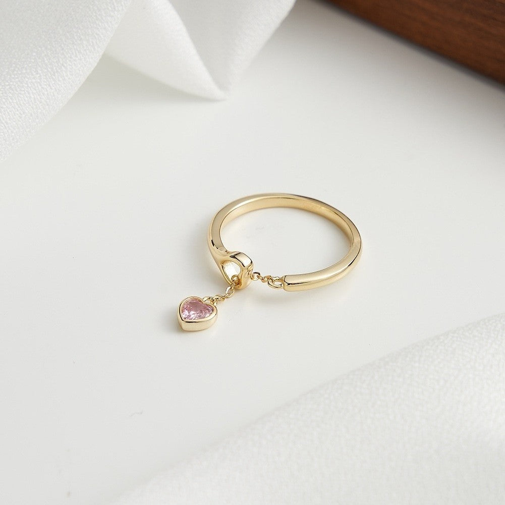 Pink Crystal Heart Charm Ring