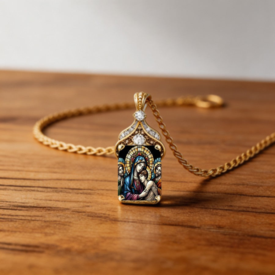 Stained Glass Madonna Pendant Necklace