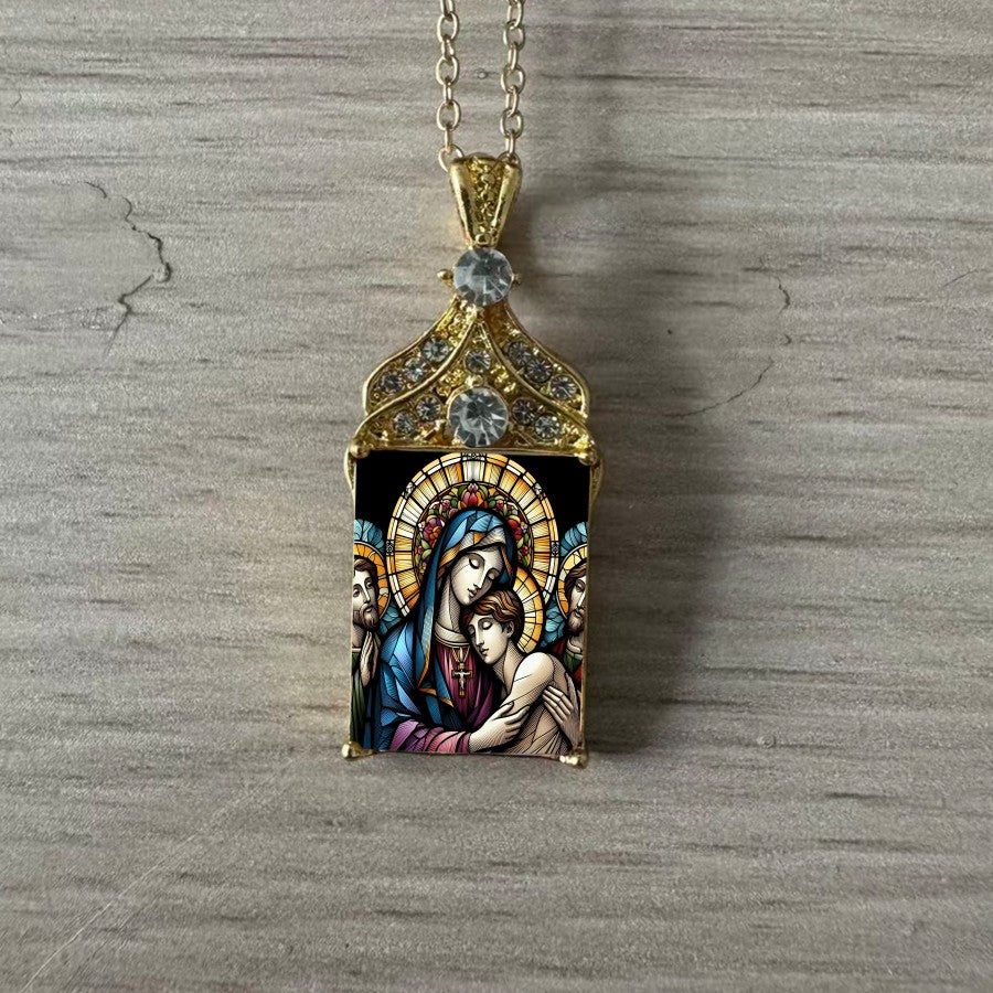 Stained Glass Madonna Pendant Necklace