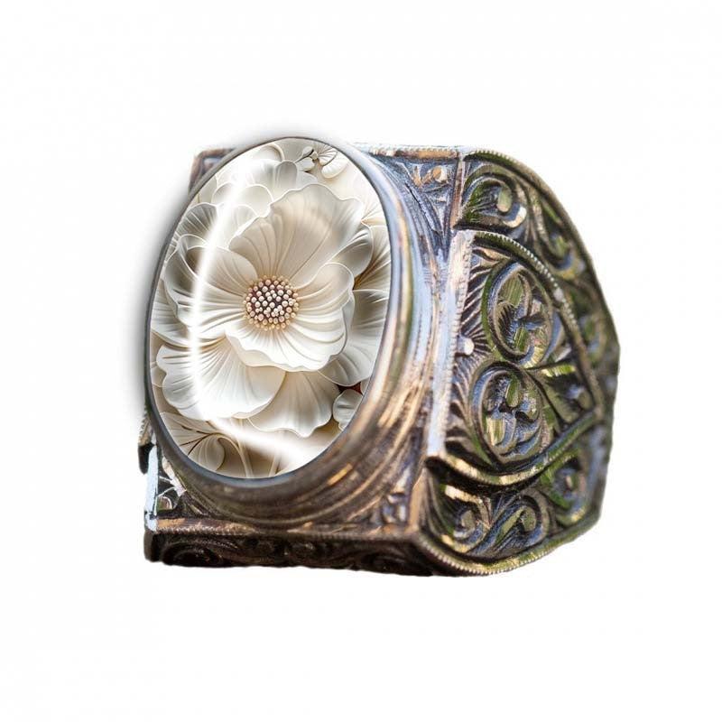 White Floral Cameo Statement Ring