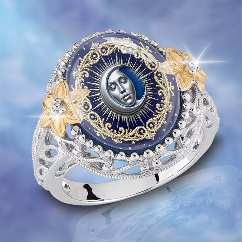 Navy Moon Face Statement Ring