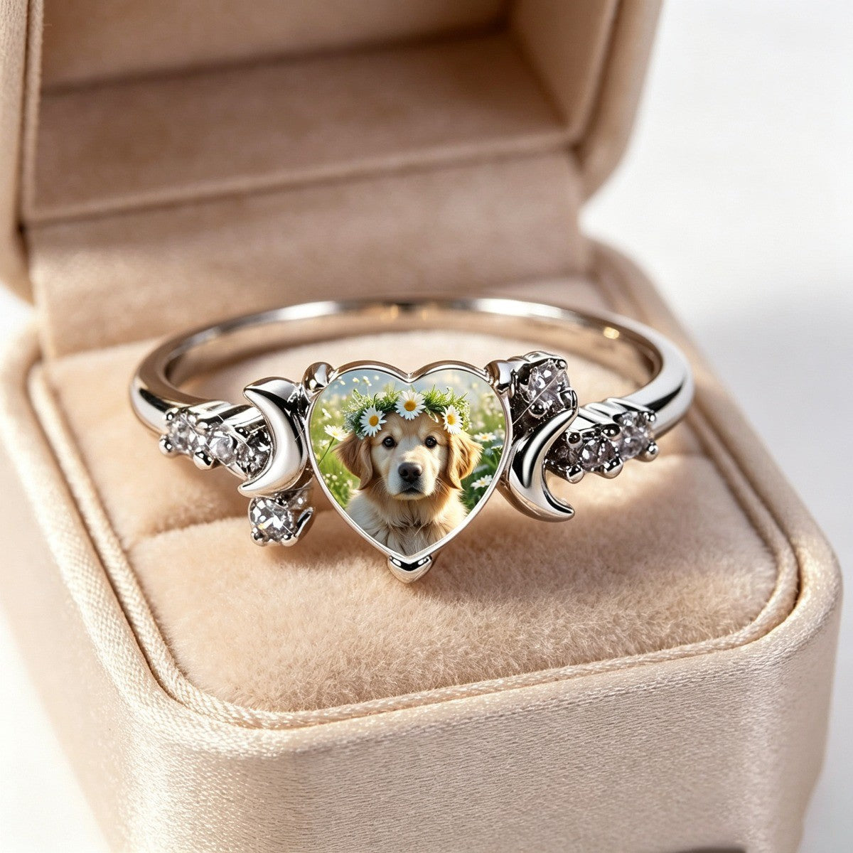 Puppy Portrait Heart Ring