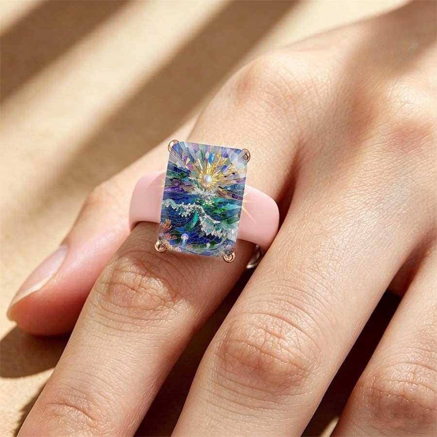 Ocean Burst Mosaic Square Ring