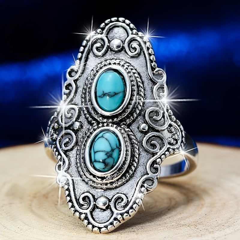 Turquoise Double Oval Scroll Ring