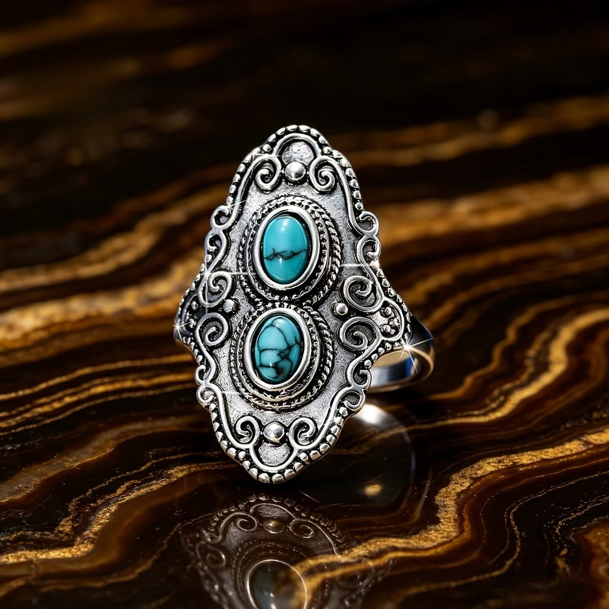 Turquoise Double Oval Scroll Ring