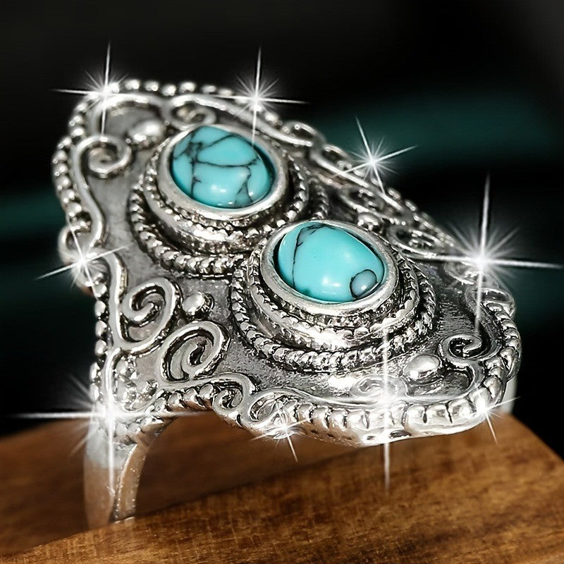 Turquoise Double Oval Scroll Ring