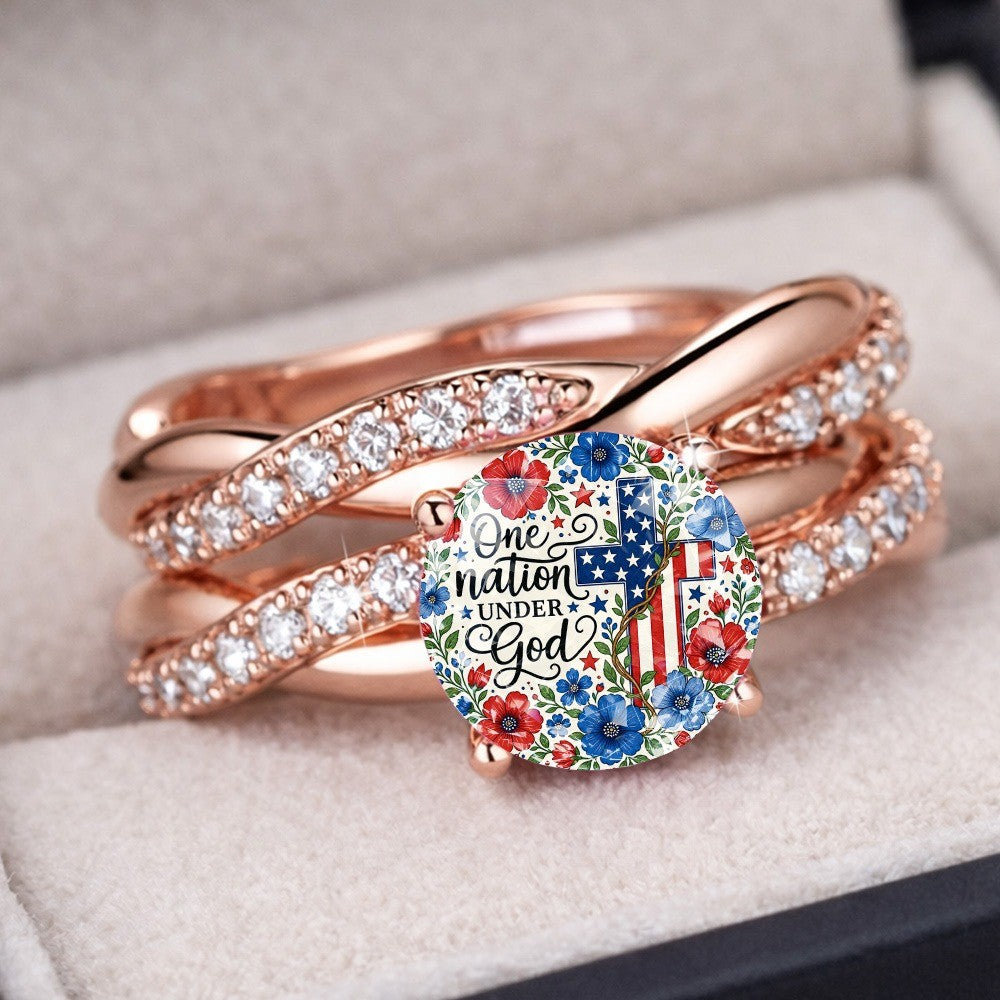 Patriotic Floral Twist Band Ring