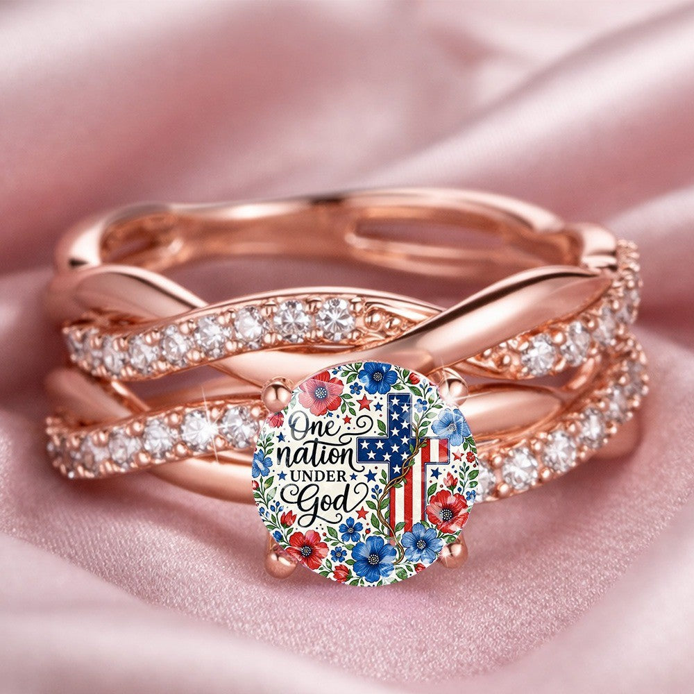 Patriotic Floral Twist Band Ring