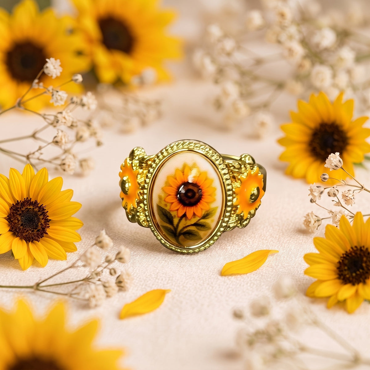 Sunflower Oval Statement Ring