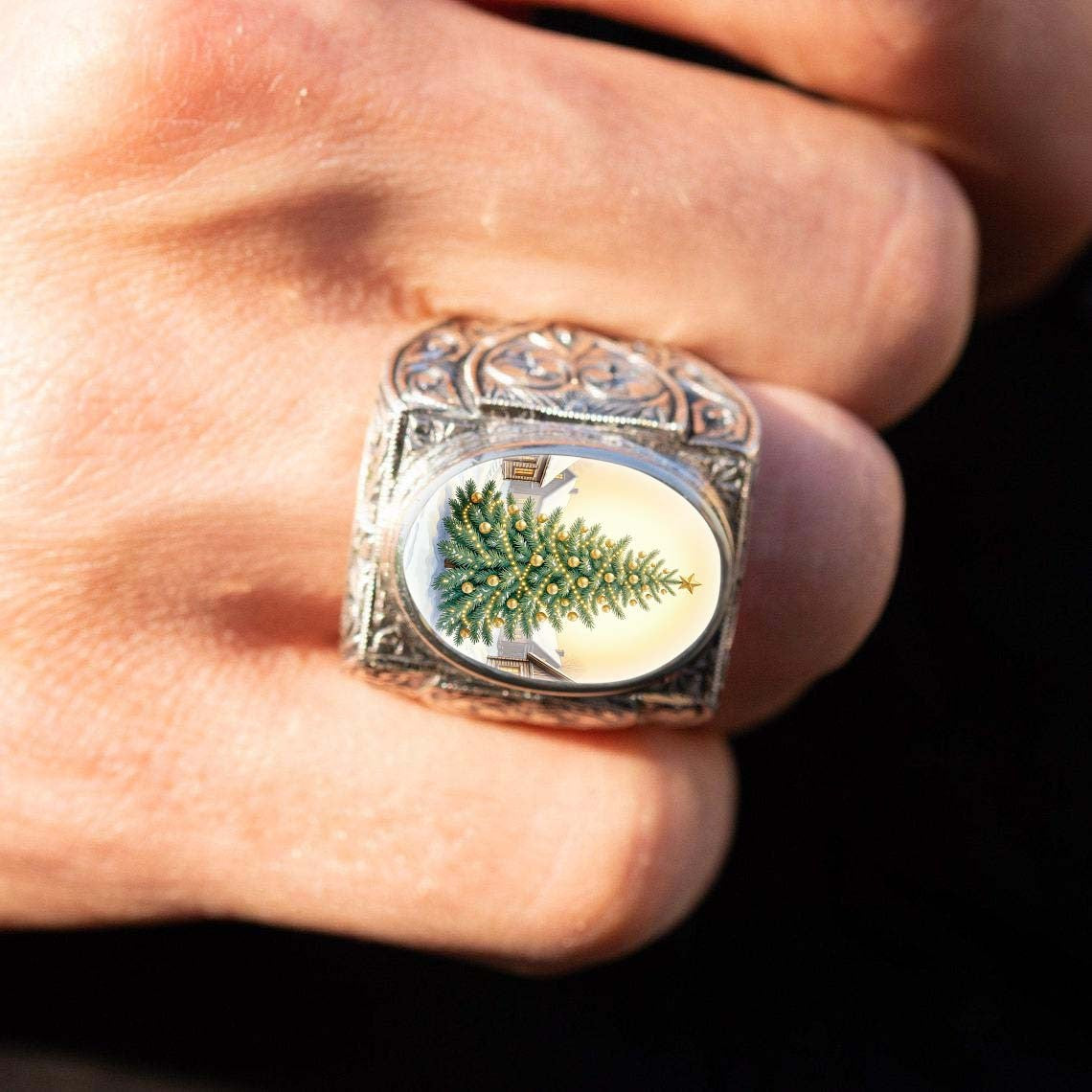 Christmas Tree Cameo Ring