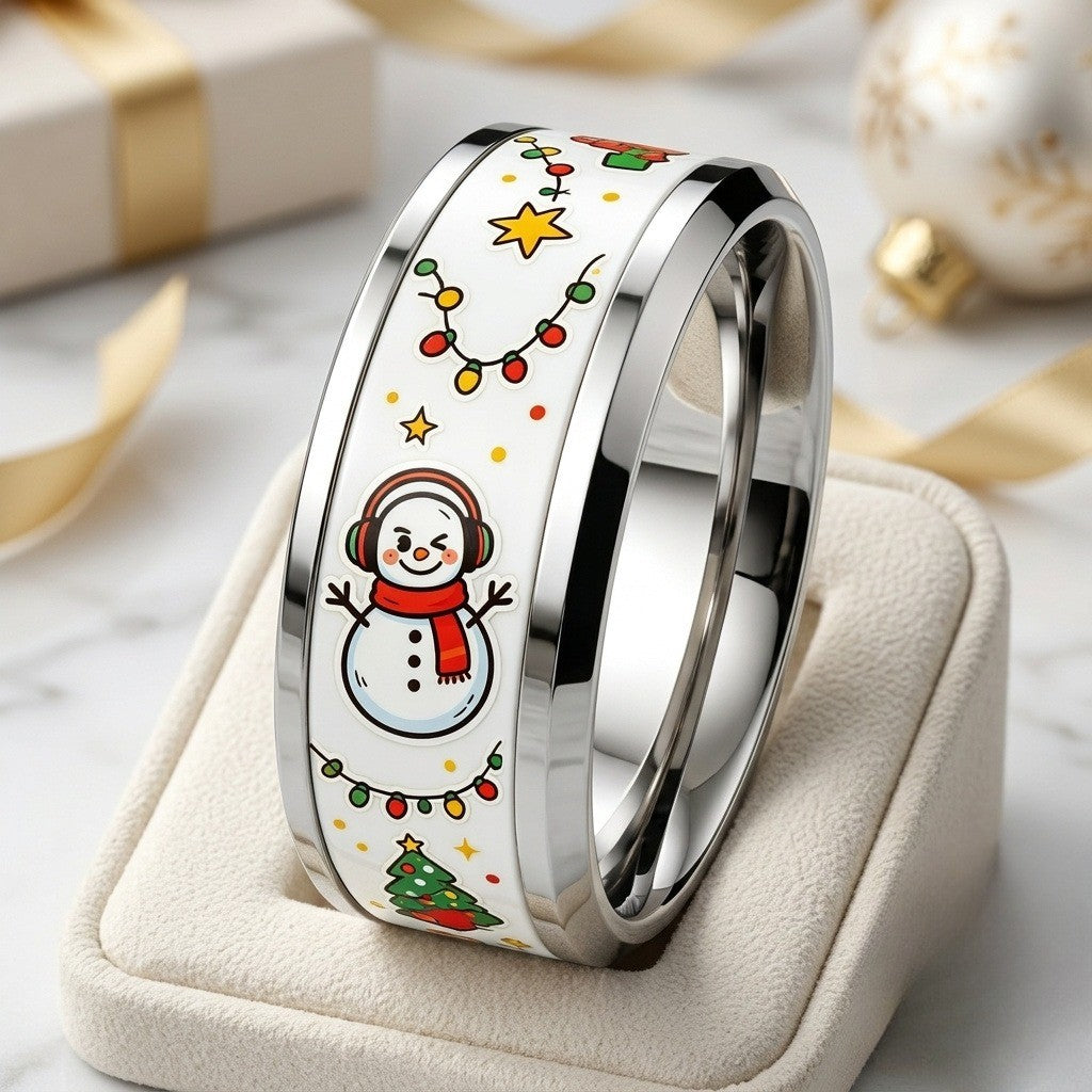 Snowman & Christmas Tree Band Ring