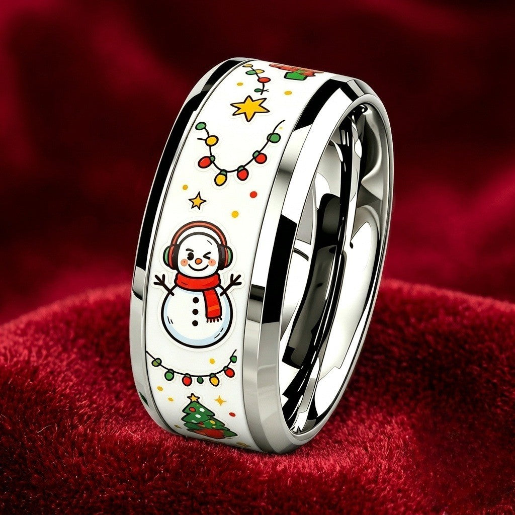 Snowman & Christmas Tree Band Ring