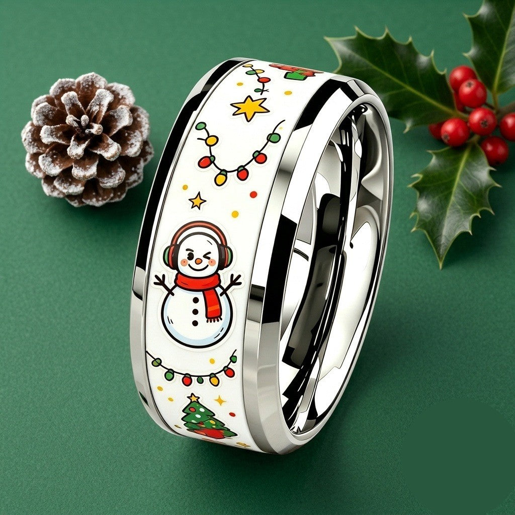 Snowman & Christmas Tree Band Ring