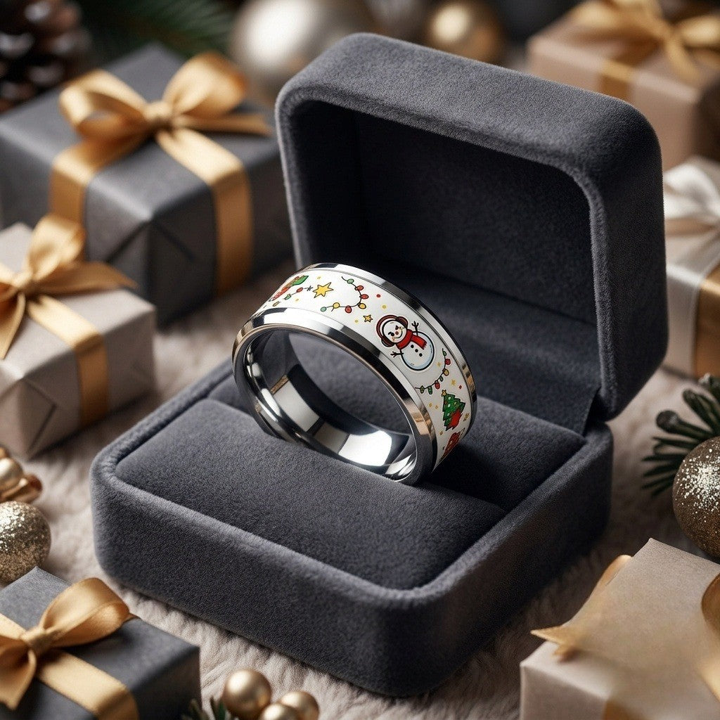 Snowman & Christmas Tree Band Ring