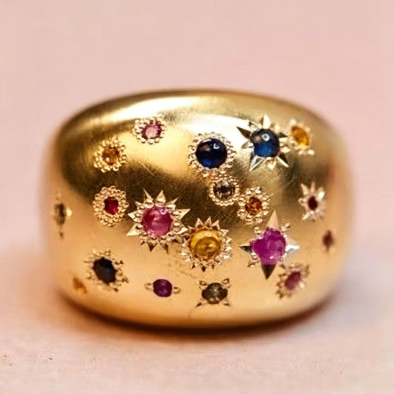 Multicolor Starburst Wide Band Ring