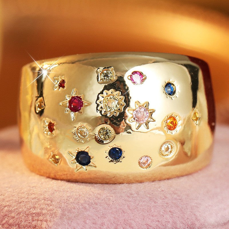 Multicolor Starburst Wide Band Ring