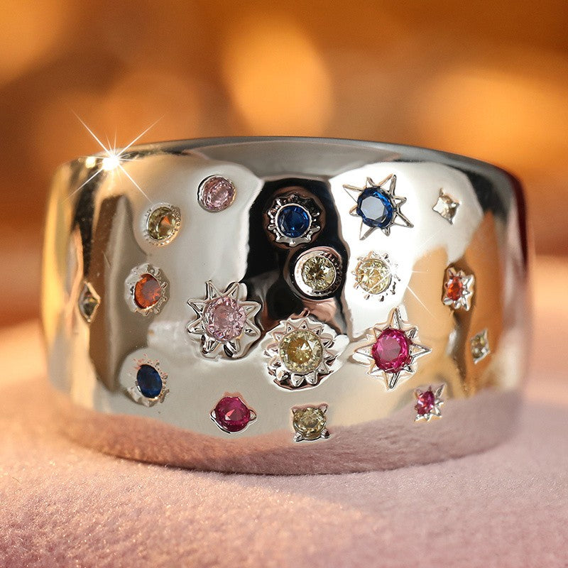 Multicolor Starburst Wide Band Ring