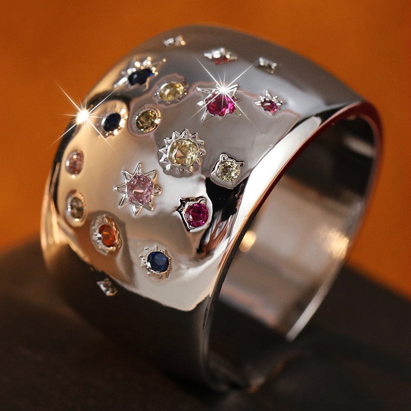 Multicolor Starburst Wide Band Ring
