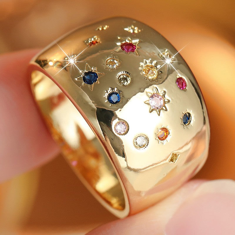 Multicolor Starburst Wide Band Ring