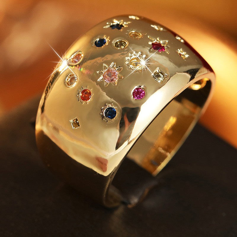 Multicolor Starburst Wide Band Ring