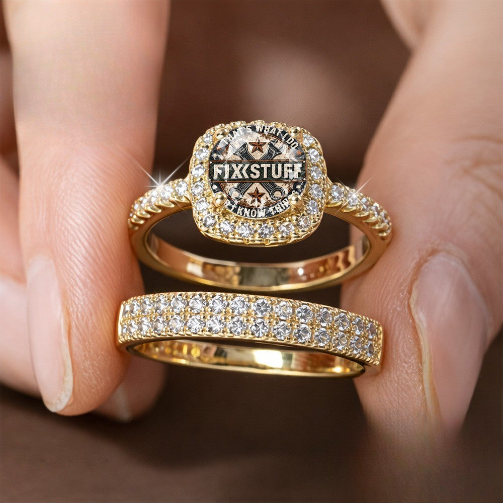Square Crystal Badge Ring Set