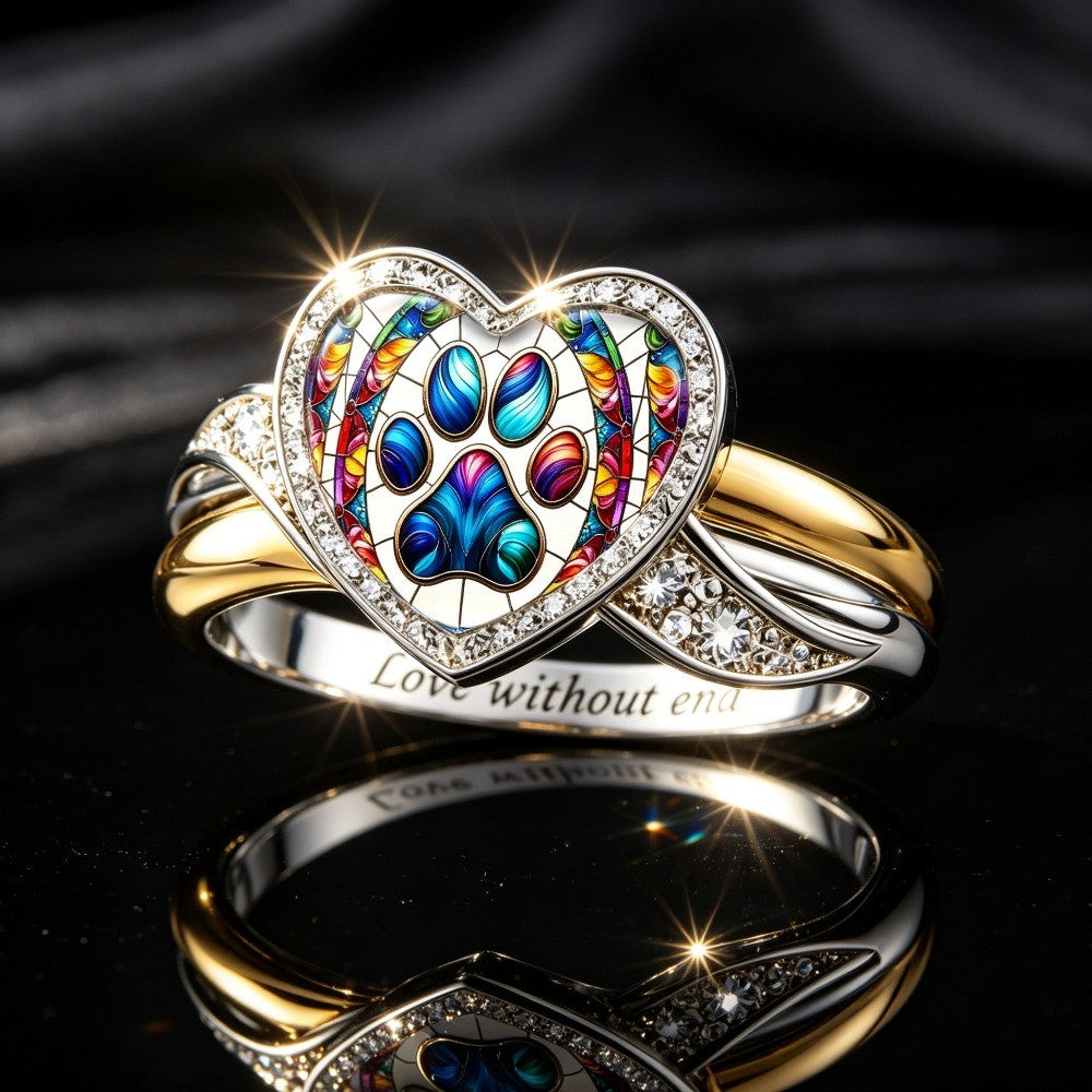 Stained Glass Paw Heart Ring