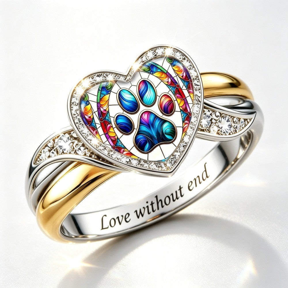 Stained Glass Paw Heart Ring
