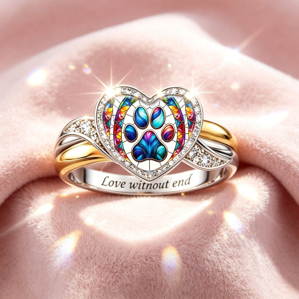 Stained Glass Paw Heart Ring