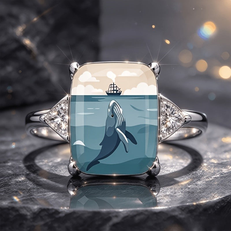 Whale & Ship Glass Ring
