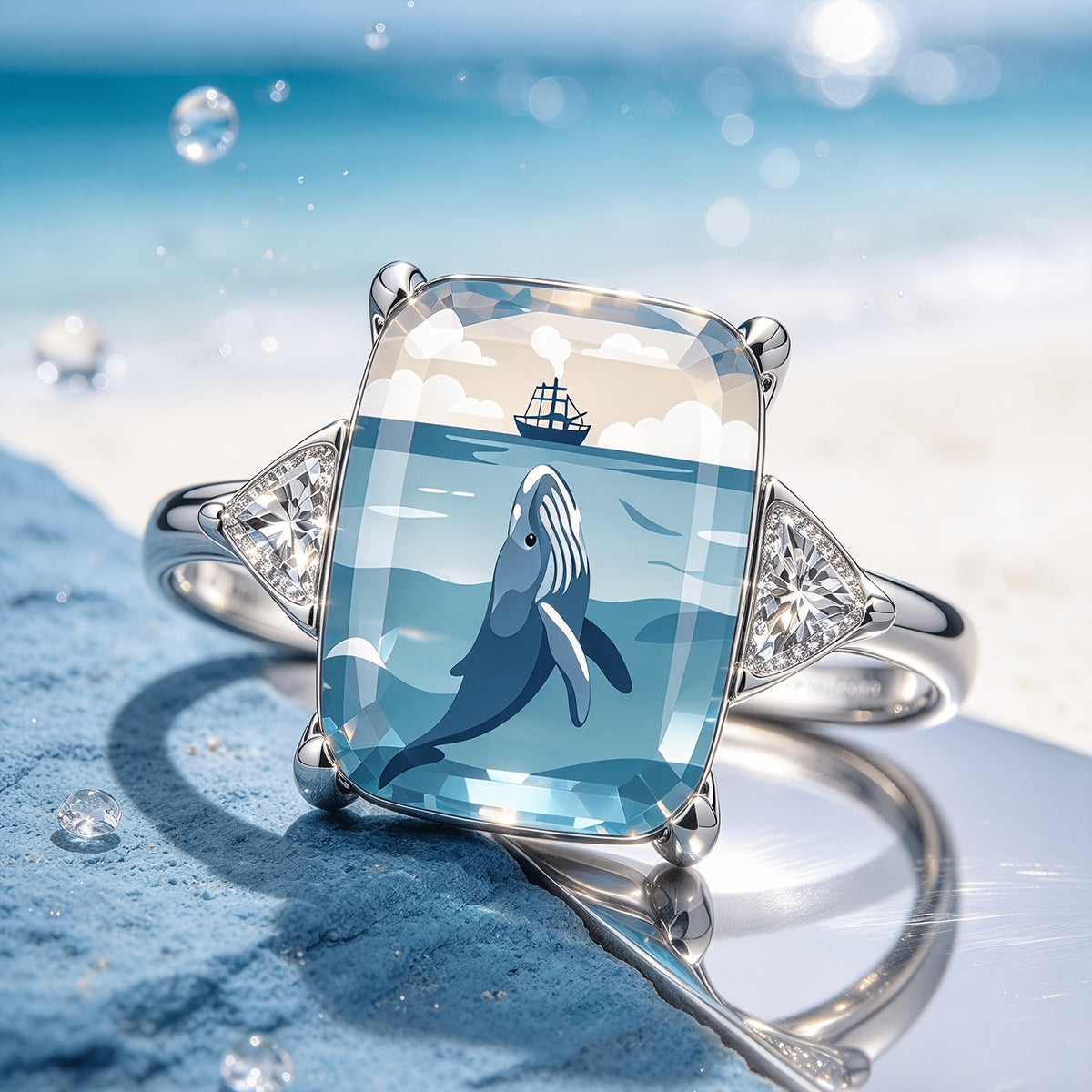 Whale & Ship Glass Ring