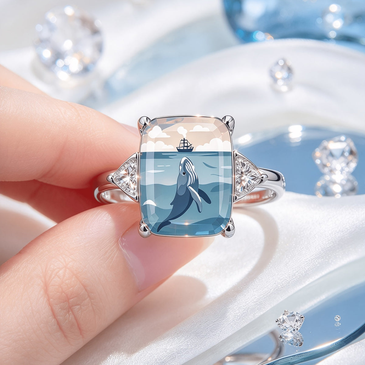 Whale & Ship Glass Ring