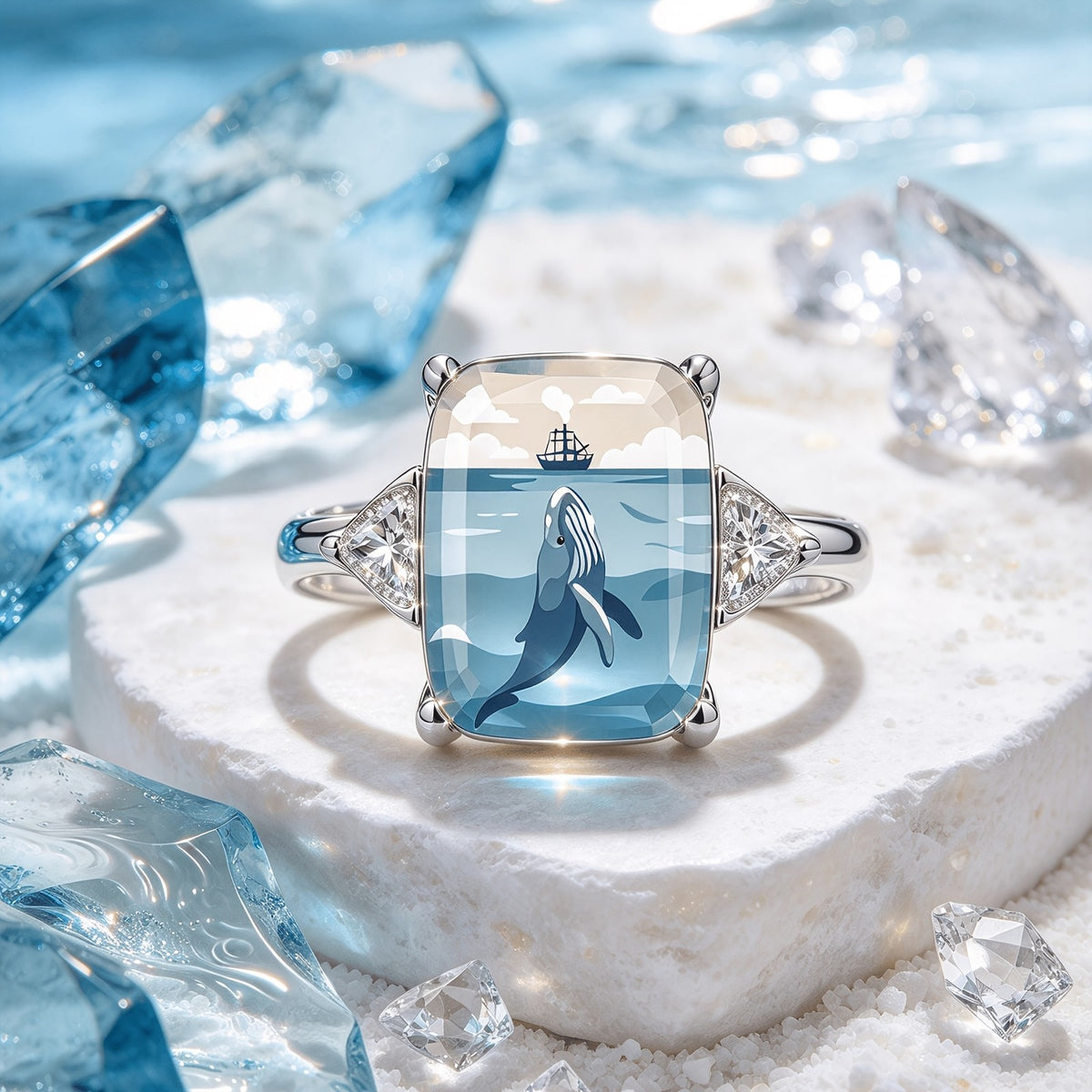 Whale & Ship Glass Ring